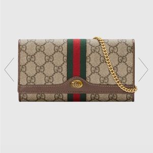 Gucci Ophidia Chain Wallet in GG Supreme Logo & Brwn Leather Trim. Carried few X